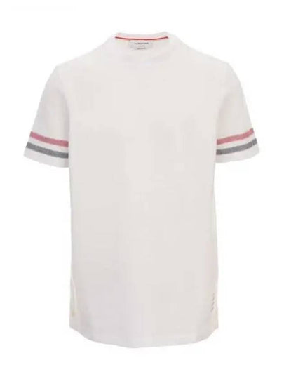 Textured Cotton Stripe Short Sleeve T-Shirt White - THOM BROWNE - BALAAN 2