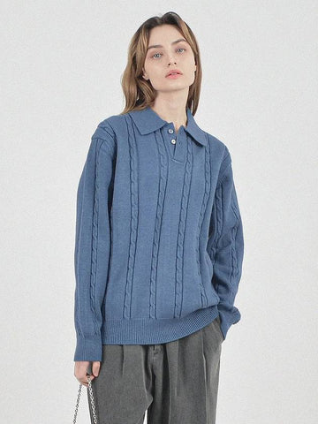 Modal Cable Collar Knit Blue - CHANCE'S NOI - BALAAN 1