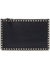 Rockstud Grinded Leather Clutch Bag Black - VALENTINO - BALAAN.