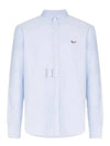 Men's Tricolor Fox Patch Cotton Long Sleeve Shirt Blue - MAISON KITSUNE - BALAAN 2