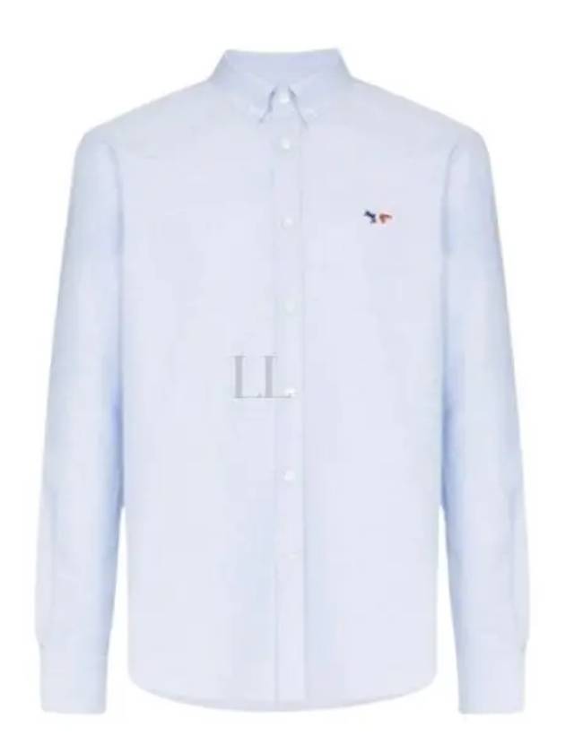 Men's Tricolor Fox Patch Cotton Long Sleeve Shirt Blue - MAISON KITSUNE - BALAAN 2