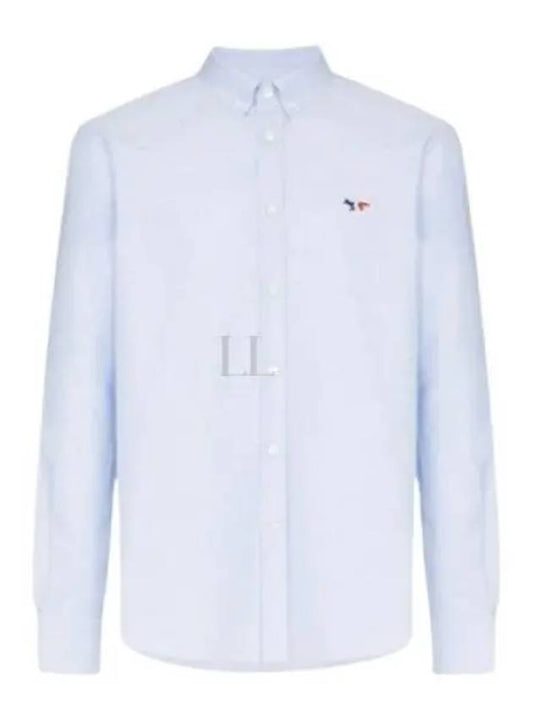 Men's Tricolor Fox Patch Cotton Long Sleeve Shirt Blue - MAISON KITSUNE - BALAAN 2