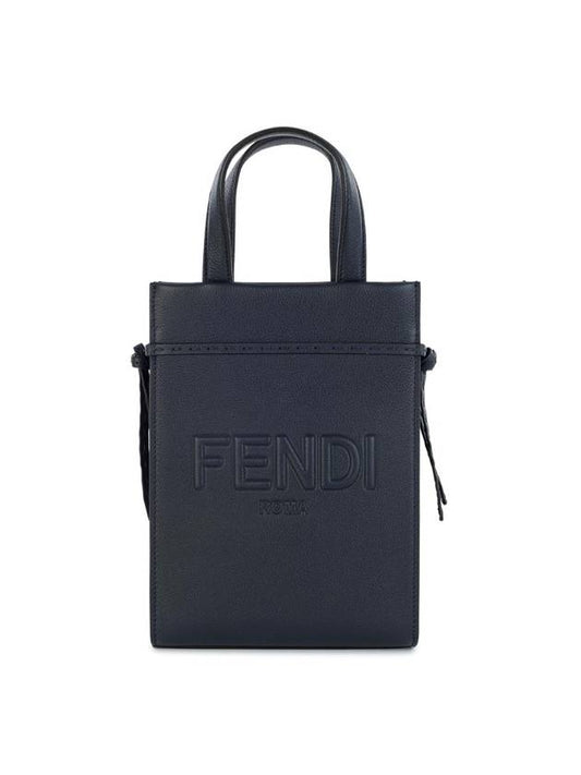 Mini Logo Leather Tote Bag Navy - FENDI - BALAAN 1