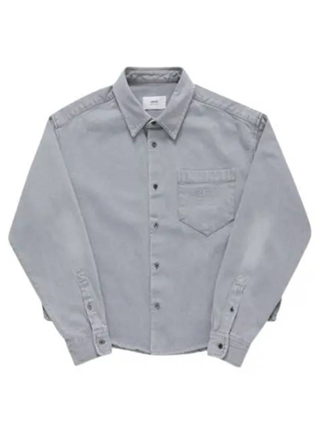 Embossed Logo Denim Long Sleeve Shirt Javel Grey - AMI - BALAAN 2