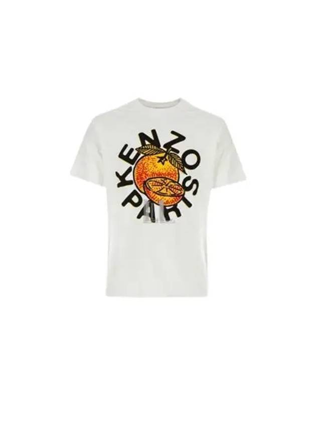 Orange Print Classic Cotton Short Sleeve T-Shirt White - KENZO - BALAAN 2