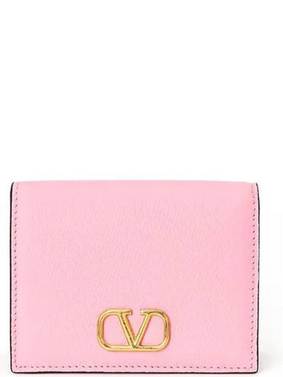 Compact V Logo Signature Calfskin Half Wallet Pink - VALENTINO - BALAAN 2