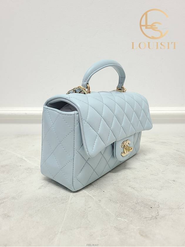 Used luxury goods Lewis It Sky blue classic new mini top handle lambskin flap bag - CHANEL - BALAAN 3