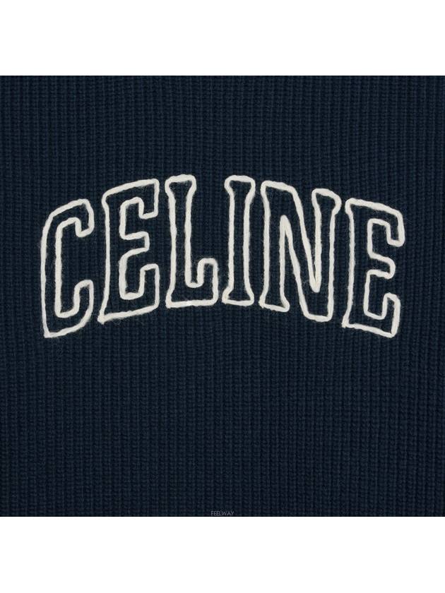 Logo Oversized Wool Knit Top Navy - CELINE - BALAAN 5