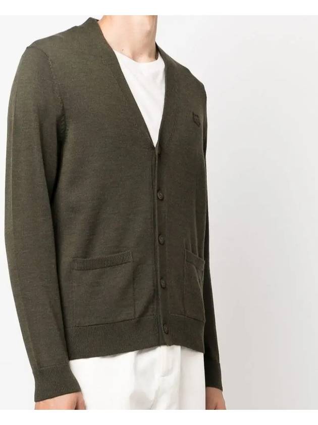 Bold Fox Head Patch V Neck Wool Cardigan Khaki - MAISON KITSUNE - BALAAN 3