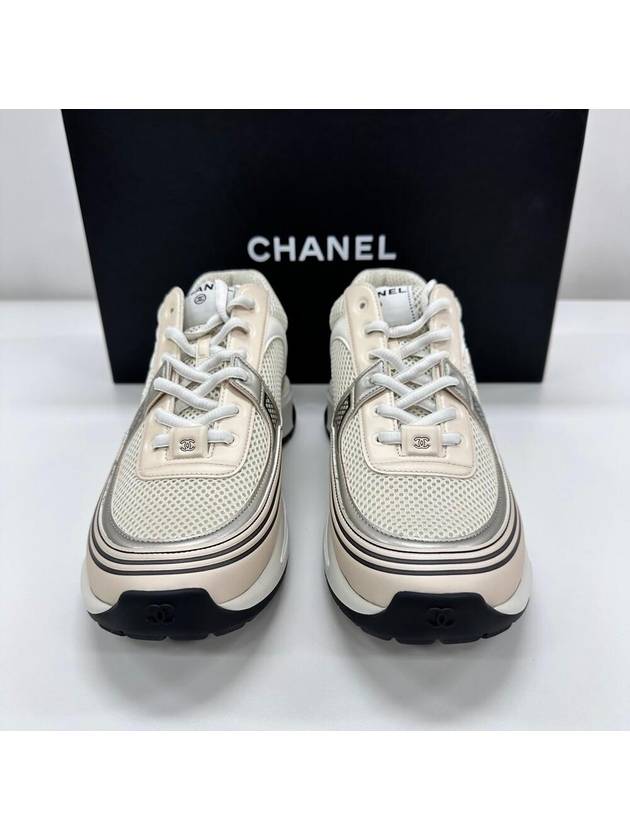 Fabric Laminated Low Top Sneakers Ivory White Gold - CHANEL - BALAAN 3