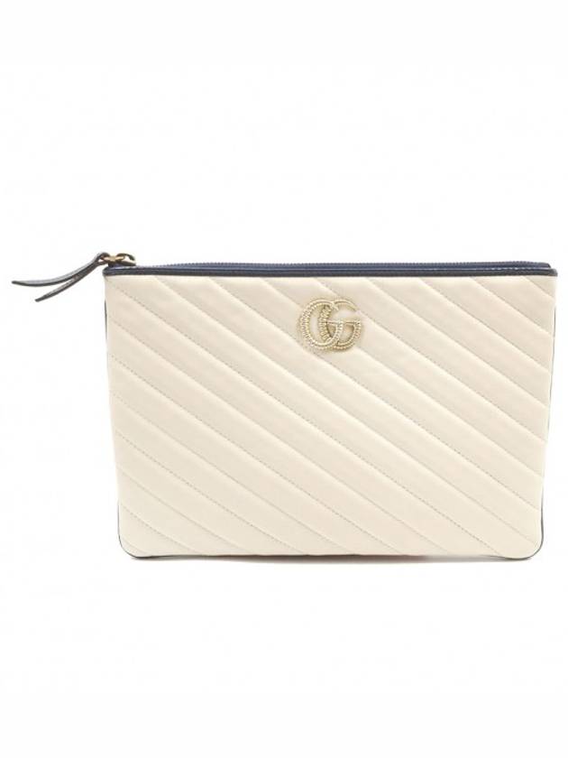 Women s Gucci 573814 White Matelasse Leather GG Marmont Pouch Clutch gt Gangbuk used luxury goods - GUCCI - BALAAN 1