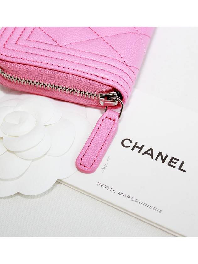 Women s Silver Boy Zipper Caviar Card Wallet Pink - CHANEL - BALAAN 6