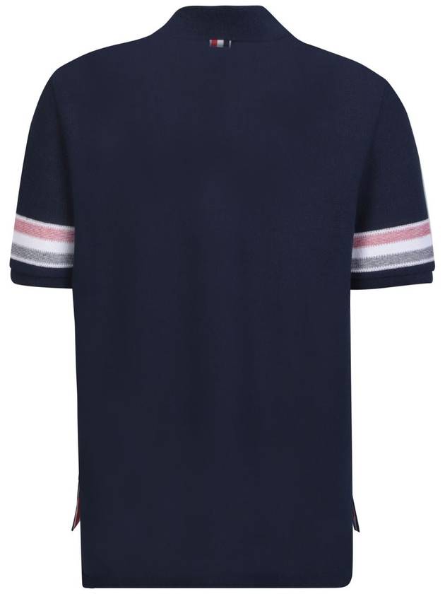 Men's RWB Stripe Cotton Polo Shirt Navy - THOM BROWNE - BALAAN 3