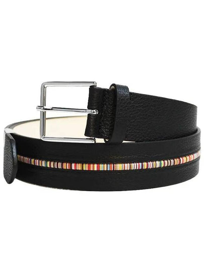 Signature Striped Leather Belt Black - PAUL SMITH - BALAAN 2