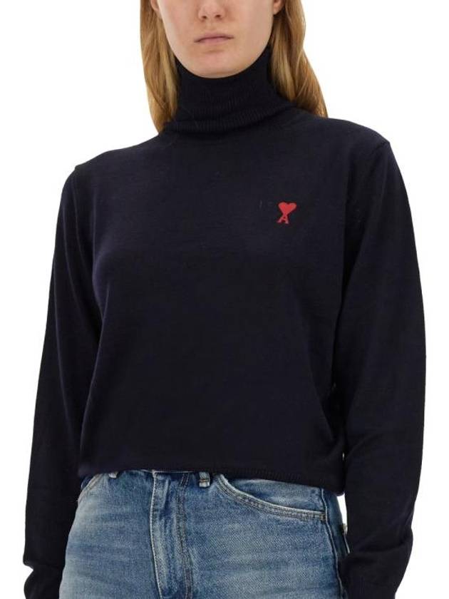 Red Ami De Coeur Wool Turtleneck Navy - AMI - BALAAN 5