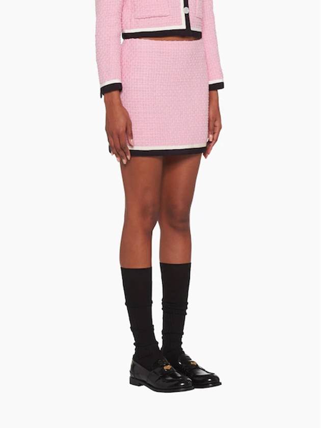 Striped Hem Tweed Virgin Wool H-line Skirt Pink - MIU MIU - BALAAN 4