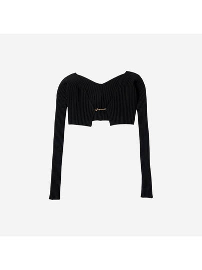 La Maille Pralu Micro Charm Logo Cardigan Black - JACQUEMUS - BALAAN 2