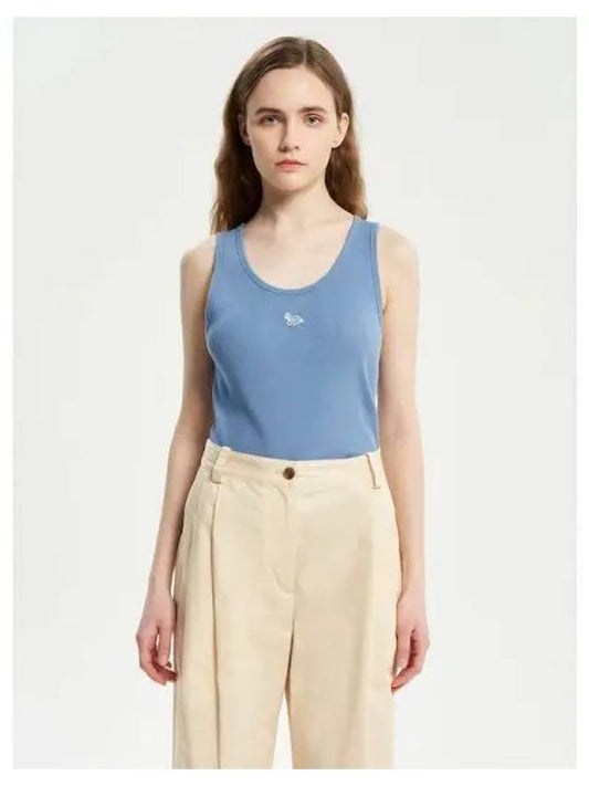 Women s Fox Patch Wrinkled Tank Top Sleeveless T Shirt Hampton Blue Domestic Product - MAISON KITSUNE - BALAAN 1