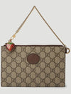 Double G Logo Patch Strawberry Clutch Bag Beige Brown - GUCCI - BALAAN 3