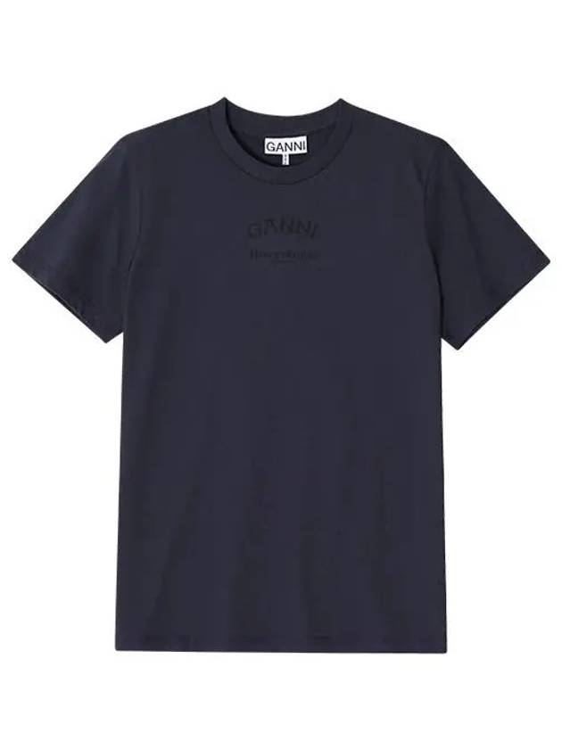 Relaxed O-Neck Short Sleeve T-Shirt Navy - GANNI - BALAAN 6