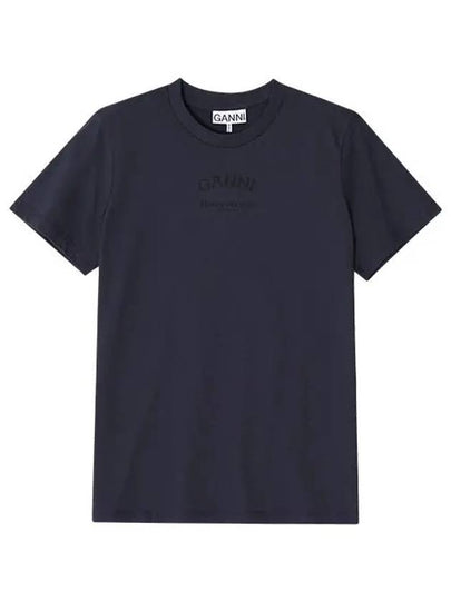 Relaxed O-Neck Short Sleeve T-Shirt Navy - GANNI - BALAAN 2