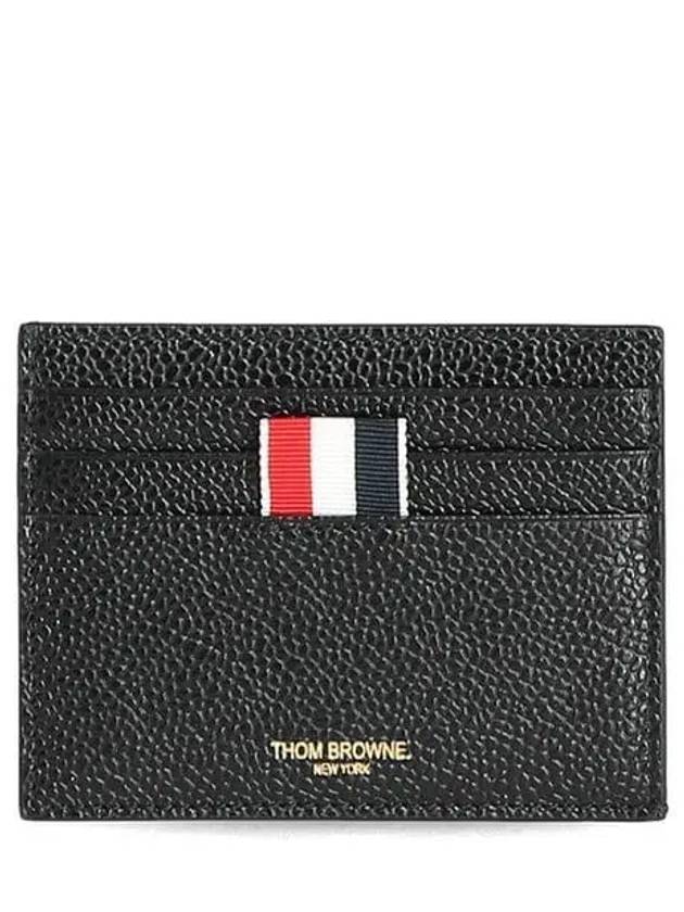 Pebble Grain Leather Stripe Note Compartment Card Wallet Black - THOM BROWNE - BALAAN 2