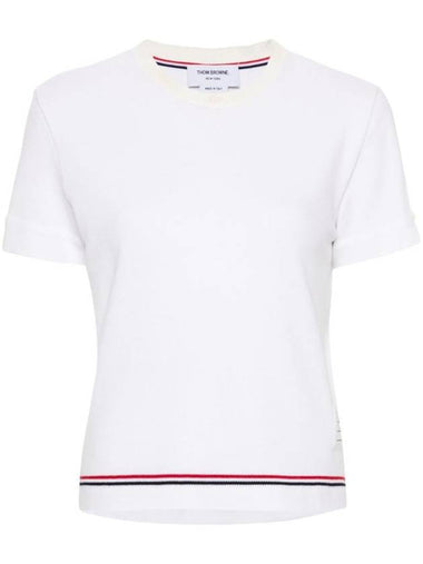 Cotton Pique Short Sleeve T-Shirt White - THOM BROWNE - BALAAN 1