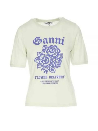 Flower Logo Cotton Short Sleeve T-Shirt Light Mint - GANNI - BALAAN 2