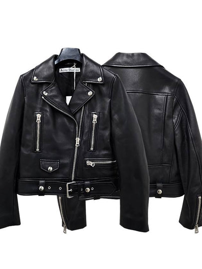 Biker Crop Leather Jacket Black - ACNE STUDIOS - BALAAN 2