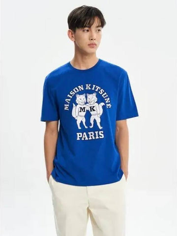 Men s Fox Friend Print Regular T Shirt Kobold Blue Domestic Product GM0023091207119 - MAISON KITSUNE - BALAAN 1