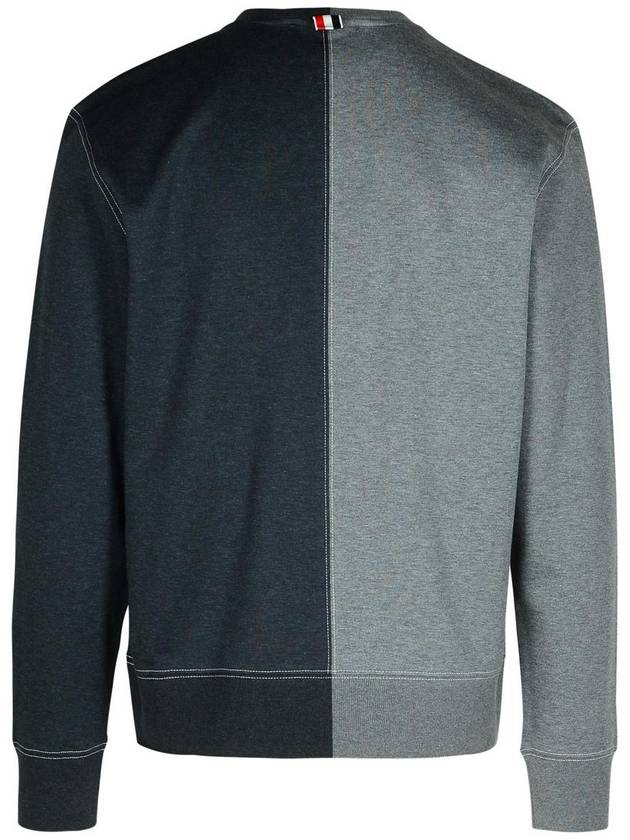 Contrast Stitching Crew Neck Cotton Milano Sweater Grey - THOM BROWNE - BALAAN 4