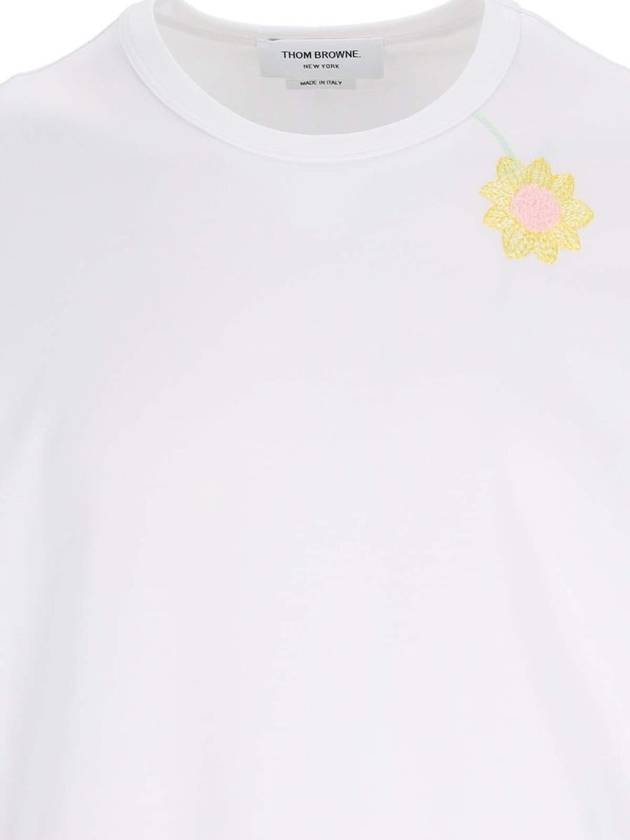 Floral Embroidered Short Sleeve T-Shirt White - THOM BROWNE - BALAAN 5