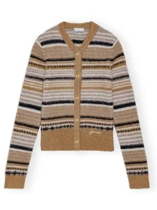 Striped Soft Wool Knit Cardigan Brown - GANNI - BALAAN 2