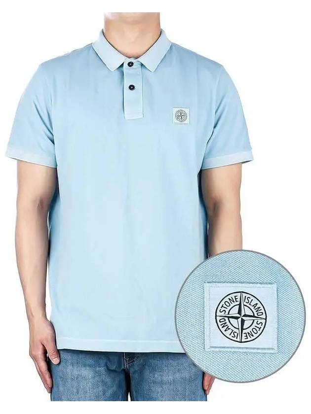 Men's Logo Patch Short Sleeve Polo Shirt Sky Blue - STONE ISLAND - BALAAN 2