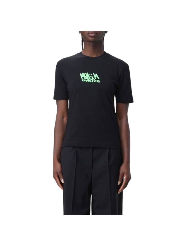 Graffiti Logo Print Short Sleeve T-Shirt Black - MSGM - BALAAN 1