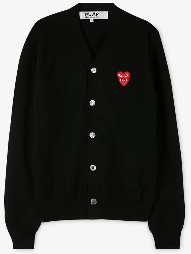 Men's Double Heart Wappen V-Neck Cardigan P1 N076 1 Black - COMME DES GARCONS PLAY - BALAAN 3