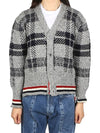 Donegal Tartan Stripe V-Neck Cardigan Medium Grey - THOM BROWNE - BALAAN 2