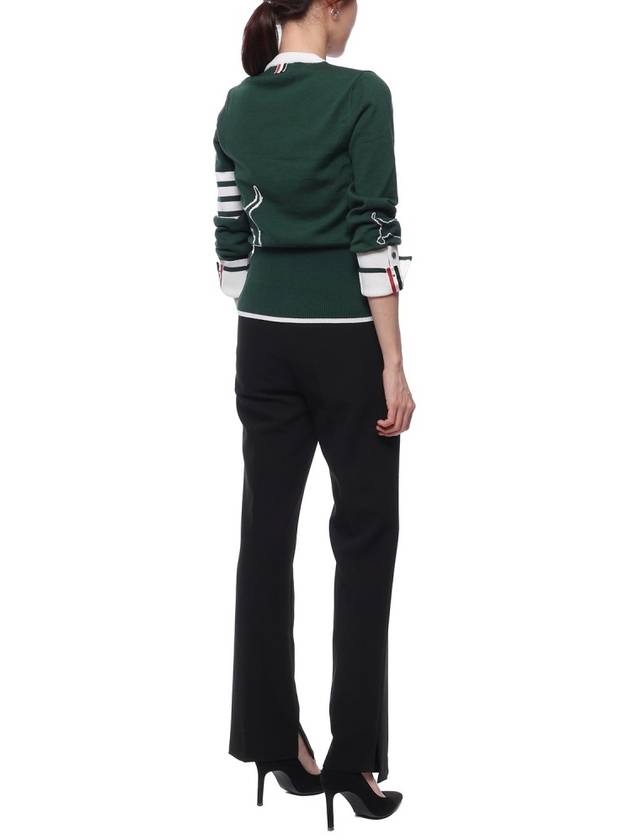 4 Bar Fine Merino Hector Crew Neck Pullover Knit Top Green - THOM BROWNE - BALAAN 7