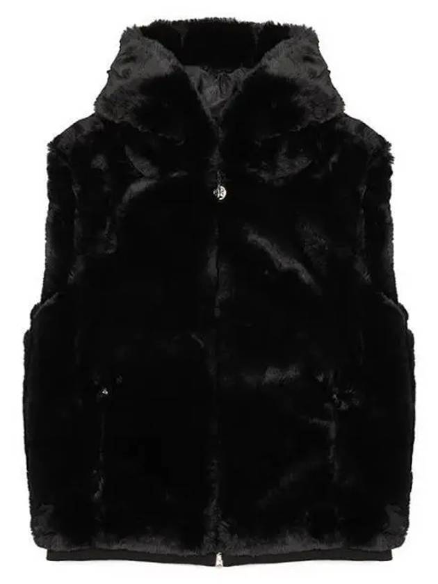 State Bunny Fur Hooded Vest Black - MOOSE KNUCKLES - BALAAN 2