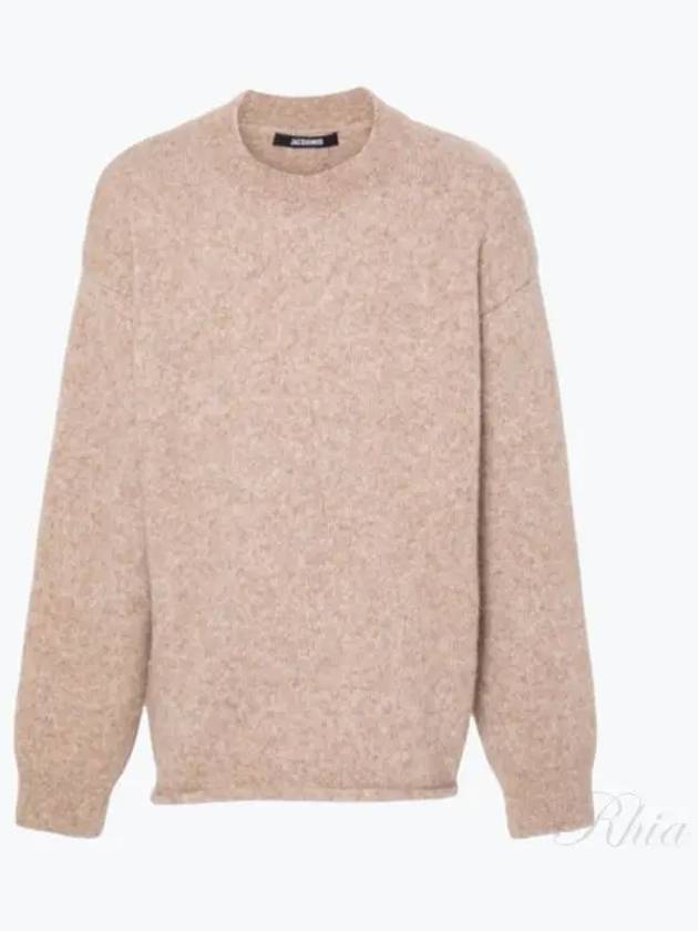 Le Pull Logo Crew Neck Alpaca Wool Knit Top Beige - JACQUEMUS - BALAAN 2