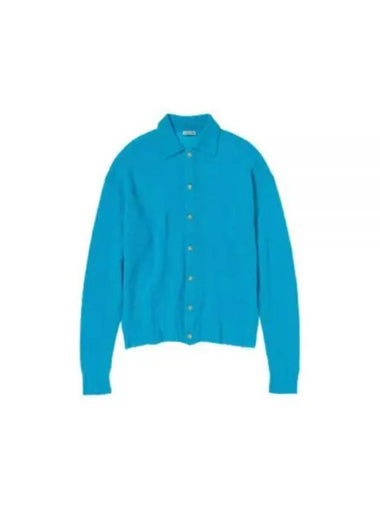 SHETLAND WOOL CASHMERE KNIT CARDIGAN A23AC01SC TURQUOISE BLUE - AURALEE - BALAAN 1