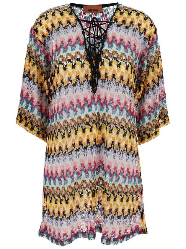 Multicolor Dress With Zig Zag Motif And Laces On The Front In Cotton Woman - MISSONI - BALAAN 1