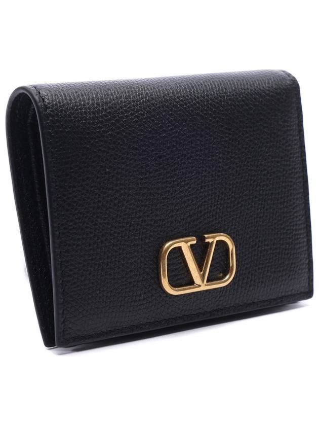 V Logo Plaque Half Wallet Black - VALENTINO - BALAAN 4