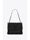 Nikki Crinkle Leather Large Shoulder Bag Black - SAINT LAURENT - BALAAN 2