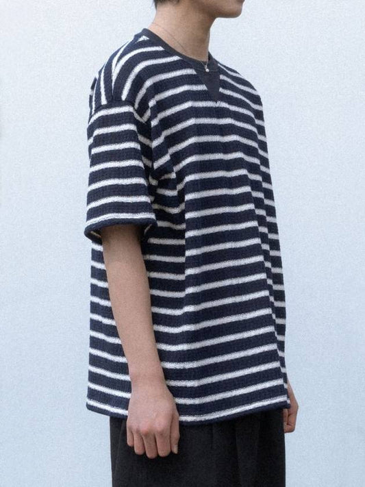 Striped Knit Short Sleeve T-Shirt Navy MTS2092 - IFELSE - BALAAN 1