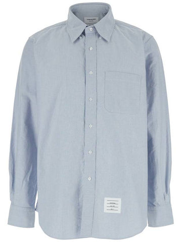 Light Blue Shirt With Button-Down Collar And Striped Rwb Detail On The Rear In Cotton Man - THOM BROWNE - BALAAN 1