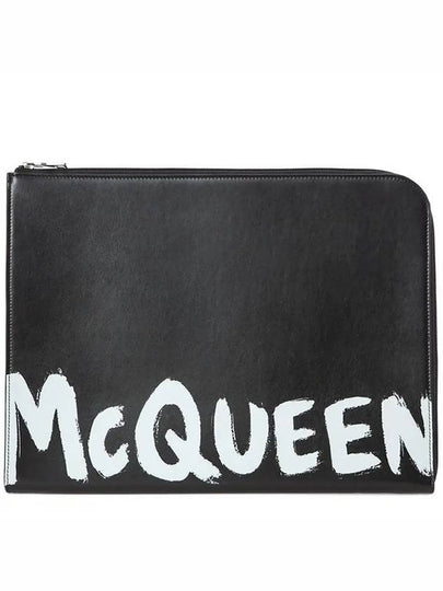 Graffiti Logo Round Zipper Clutch Bag Black - ALEXANDER MCQUEEN - BALAAN 2