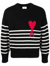 Striped Big Heart Logo Knit Top Black - AMI - BALAAN 2