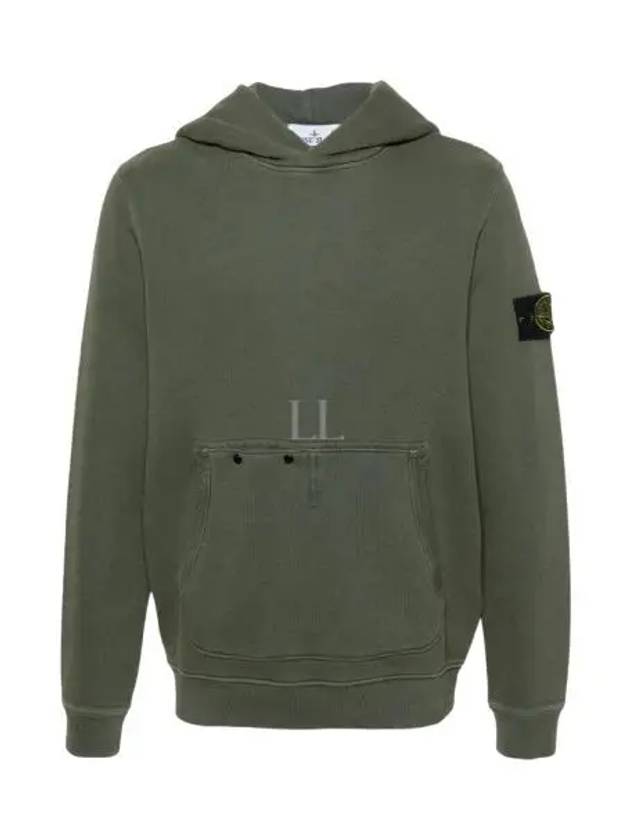 Old Effect Cotton Diagonal Fleece Hoodie Green - STONE ISLAND - BALAAN 2