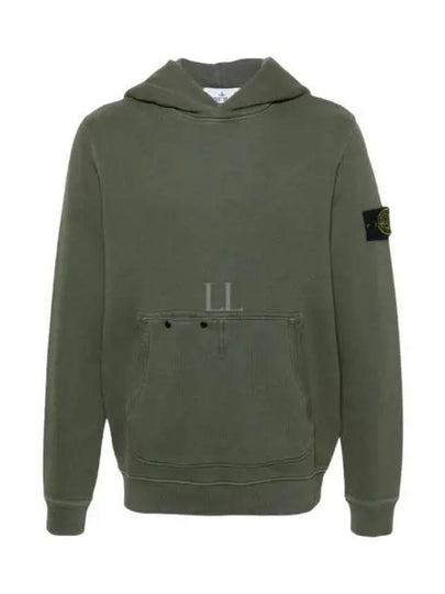 Old Effect Cotton Diagonal Fleece Hoodie Green - STONE ISLAND - BALAAN 2